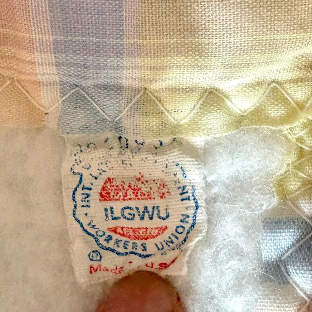 Vintage Quiltex Baby Blanket Pastel Plaid Puppy Kitten Seesaw White Union USA